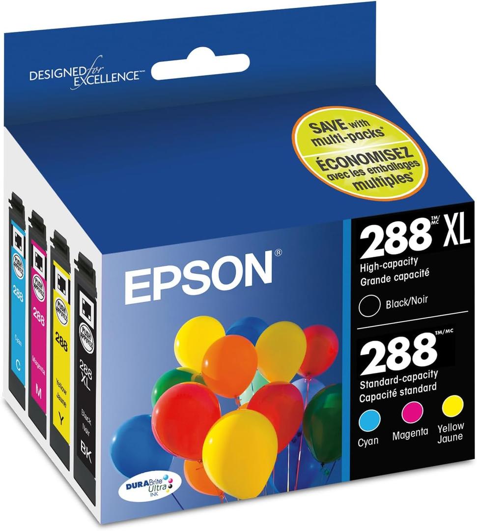 EPSON 288 DURABrite Ultra Ink High Capacity Black & Standard Color Cartridge Combo Pack (T288XL-BCS) Works with Expression XP-330, 430, 434, 340, 440, 446