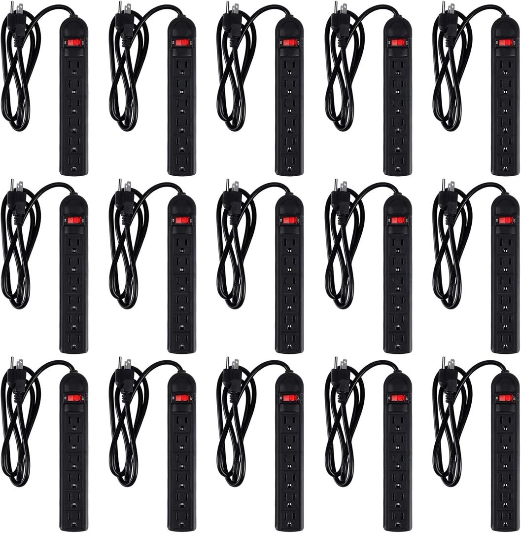 15 Pack 6 Outlet Power Strip Surge Protector Flat Plug Surge Protector Power Strip Wall Mount Overload Protection for Home Office(4 ft,Black) 15 Pack 6 Outlet Power Strip Surge Protector Flat Plug Surge Protector Power Strip Wall Mount Overload Protection for Home Office(4 ft,Black)