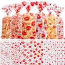 GOMANCHE 120 Pieces Valentine's Day Cellophane Bags, 6 Assorted Styles Valentines Treat Bags, Valentines Goodies Bags with 120 Pieces Gold Twist Ties for Valentines Party Favors Supplies