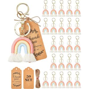 72 Pcs Boho Keychain Set 36 Pcs Macrame Rainbow Keychains Weaving Rainbow Tassel Keychains 36 Thank You Tag (As Shown in Pictures)