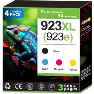 923XL 923e Ink Cartridges Combo Pack Compatible for HP 923 Ink Cartridges Work with HP Printer Officejet (Pro) Series Printer (4 Pack) Black Cyan Magenta Yellow 8125e 8130e 8139e Ink 923 High Yield