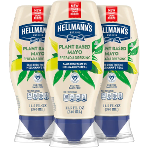 Hellmann's Vegan Dressing and Spread Vegan 3 Ct for a Rich, Creamy Plant-Based Alternative to Mayo Same Great Taste, Plant Based, Free From Eggs 11.5 oz, No BB Date
