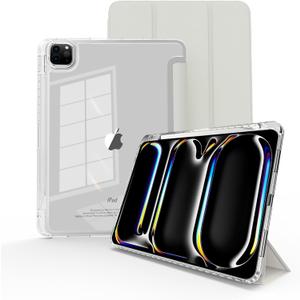 for iPad Pro 11 inch M4/M5 case 2024/2025,Case for iPad Pro 11 with Pencil HolderModel No.A2837,A3006, Slim Smart Cover with Clear Back Shell for 2025 iPad Pro11 Inch M5,Transparent-White