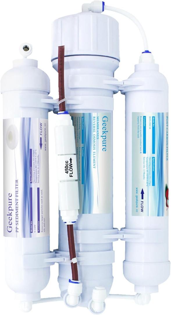 Geekpure 3 STAGE Portable Aquarium Reverse Osmosis RO Drinking Water Filter System-100 GPD