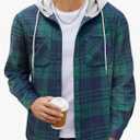 COOFANDY Men's Flannel Hoodie Plaid Shirt Long Sleeve Button Down Casual Shirt Jacket Lightweight Fall Shacket Size XXL