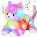 Glow Guards 13'' Musical Light up Rainbow Cat Stuffed Animal,Rainbow Kitty Soft Stuffed Animal,Singing Glowing Cat Plush Toy Bed Night Light Birthday Gift for Toddler Kids