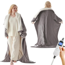 Electric Blanket Wearable with Foot Pockets & Sleeves, Electric Heated Snuggle Blanket, Flannel & Sherpa Heating Throw with 10 Heat Settings, 1-12 Hours Auto Shut-Off, 50"70", Gray