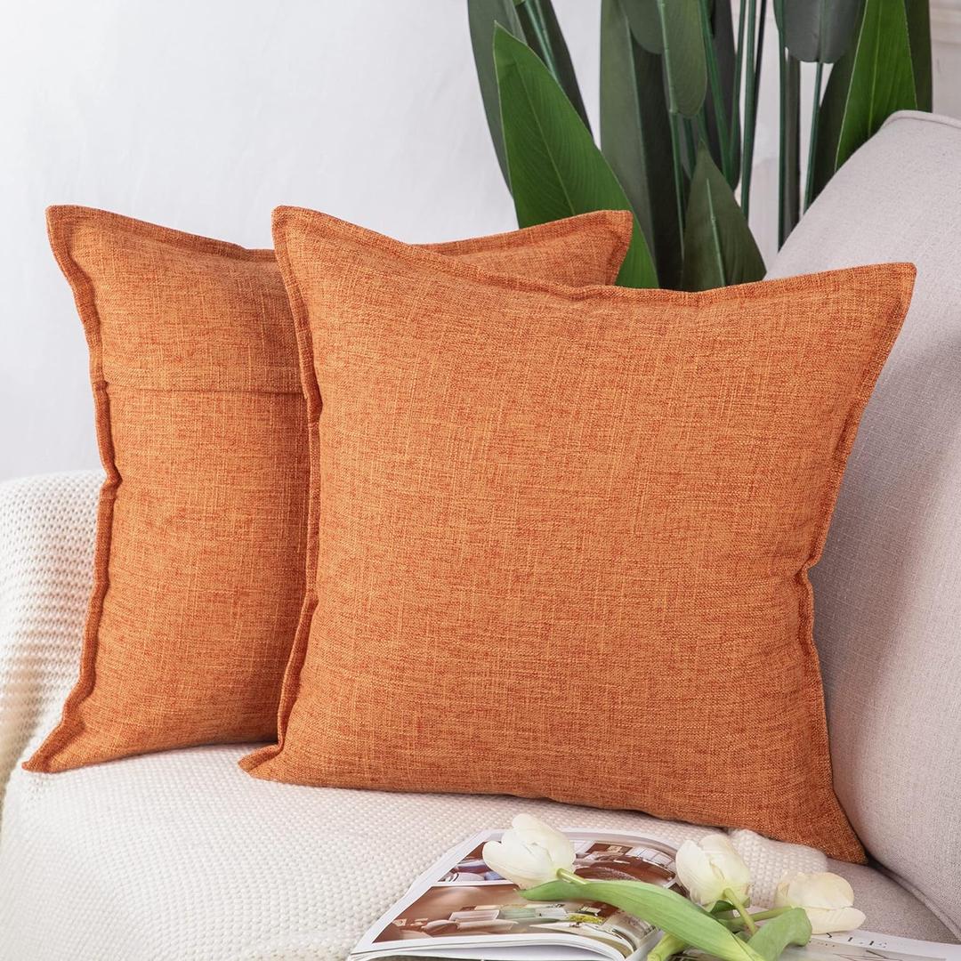 MADIZZ Set of 2 Linen Throw Pillow Covers 20x20 Inch Reddish Orange Soft Decorative Cushion Cover for Sofa Bedroom Pillow Shell