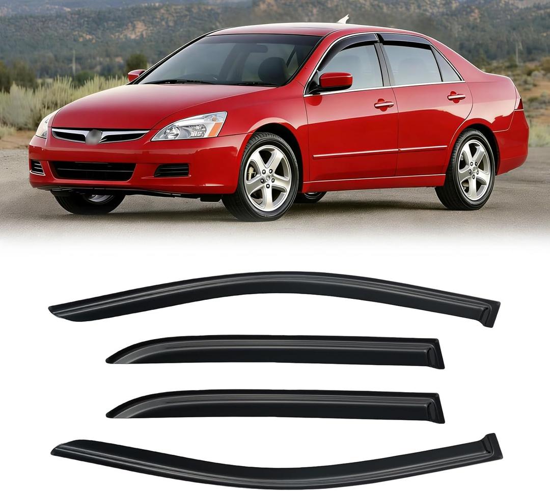 Window Visor for 2003-2007 Honda Accord, Out-Channel Rain Guards Shields Vent Deflector Shade Wind Dark Smoke 2004 2005 2006 03 04 05 06 07, Tape-On Outside-Mount, 4PCS