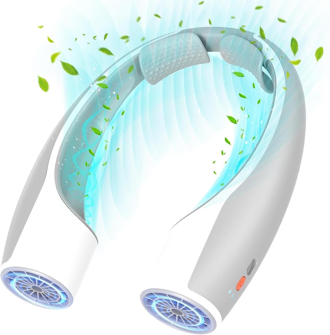 Rohent Portable Neck Fan Personal: High Velocity 4 Speeds Rechargeable Fan Cooling Airflow - Long Battery Life Lightweight Wearable Fan for Women Men - Grey