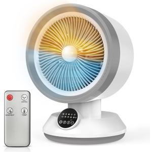 2-in-1 Heater Fan Combo, Portable Cooling Desk Fan with 60 Oscillation for Indoor Use, 1500W Portable Space Heater for Bedroom Office, Tip-Over Protection,Valentines Day Gift (Classic White)