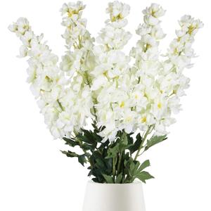 White Delphinium Artificial Flowers,5PCS Faux Larkspur Flowers 39" Long Stem Silk Flowers for Tall Vase Home Wedding Table Decor(White) (Ivory)