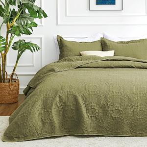 Love's Сabin Oversized King Size Quilt Bedding Set Green Bedspreads - Oversized King Lightweight Bedspread Comforter - Coin Pattern Coverlet for All Season - 3 Pieces (1 Quilt, 2 Pillow Shams)