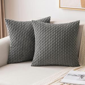 MIULEE Pack of 2 Decorative Throw Pillow Covers 18x18 Inch Soft Boho Striped Textured Corduroy Pillow Covers Modern Farmhouse Home Decor for Couch Bed Sofa Living Room Dark Grey MIULEE Pack of 2 Decorative Throw Pillow Covers 18x18 Inch Soft Boho Striped Textured Corduroy Pillow Covers Modern Farmhouse Home Decor for Couch Bed Sofa Living Room Dark Grey