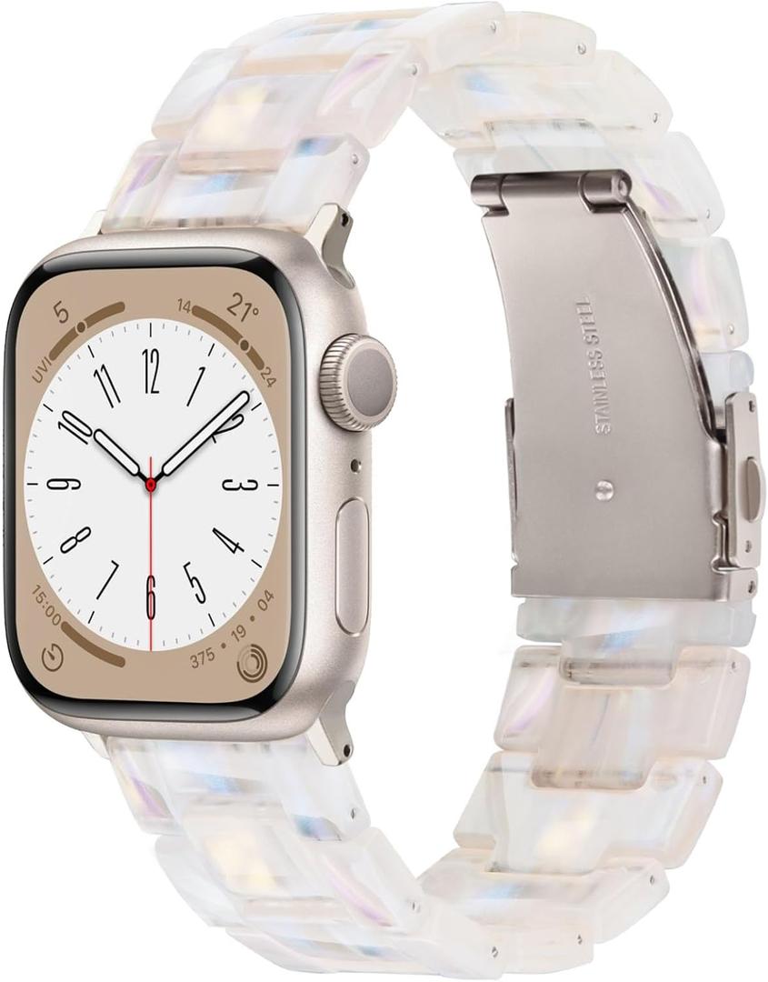 V-MORO Resin Bands Compatible with Apple Watch Series 8/9/10/11 Band 45mm/46mm Metal Buckle Fashion iwatch Strap Women Bracelet for Series 7/SE/6/5/4/3/2/1/SE/SE 2(Aurora,42mm/44mm/45m/46/49mm) (Colorful Creamy White-Starlight)