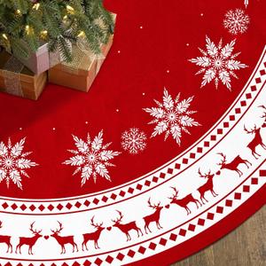 Christmas Tree Skirt 48 inch Large Tree Skirt Snowflake Reindeer Red Xmas Tree Skirt Rustic Christmas Tree Mat Decorations for Winter New Year Holiday Party Decor Indoor Outdoor (Santa, 48inch)