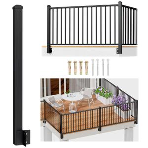 Egadis 1 Pack 2.56 in. x 2.56 in. x 46 in. Aluminum Side Mount Railing Post for 36" Railing Kit, Black Textured Outdoor Powder-Coat Finish Fascia Mount Outer Corner Post for Decks, Porches, Balconies