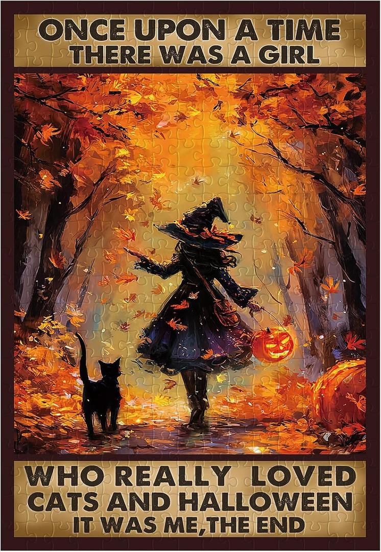 Great Jigsaw Puzzles for Adults 300 Pieces Black Witch Once Upon A Time There was A Girl Who Really Loved Cats Halloween Puzzles for Adults Toys Gift Family Decoration Kids Puzzle