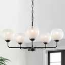5 Light Globe Chandelier, Mid Century Modern Chandeliers for Dining Room, 28.35" Large Vintage Milk White Glass Pendant Light,Hanging Sputnik Ceiling Light Fixture for Bedroom Living Room Kitchen, E26