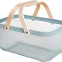 Metal Mesh Steel Harvest Basket, Rectangle Wire Garden Basket with Handle Multi-Functional Storage Organizer for Gathering Vegetables, Fruits, Kitchen, Garden, Picnic & Cabinet (Blue)