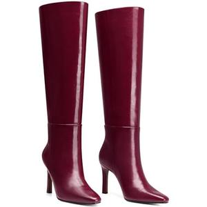 CELLENZ Womens Knee High Boots: Dressy Stiletto Heels Boots - Heeled Wide Calf Tall Booties Women - Red Leather Heeled Fall Boot Night Out Dancing Size 7