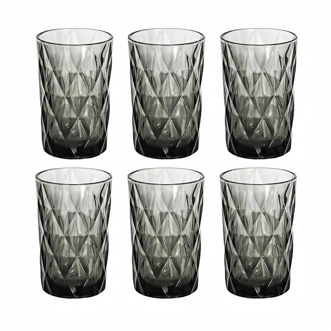 Bandesun Drinking Glass set of 6 Diamond Pattern Kitchen Glassware Tumbler12 OZ Grayfor WaterCocktailMilkJuice and Beverage.
