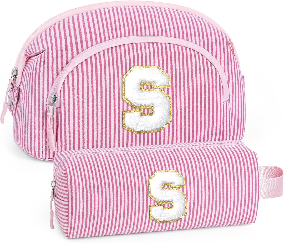 YOOLIFE Gifts for Women Teens - Initial Make Up Bags for Women Teen Girls | Cute Pink Makeup Bag Initial Cosmetic Bag Personalized Gifts for Mom Teacher Girlfriend Sister Friend Birthday Gift Pink S