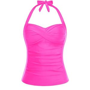 Women Tankini Bathing Suit Top - Halter Swim Tops Only Tummy Control No Bottom Swimwear Hot Pink XL