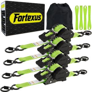 Retractable Ratchet Straps,1'' x 12' Tie Downs Automatic Retractable Ratchet Straps 1760lb Break Strength for Trailer,Motorcycle,Scooter,Pickup Truck,UTV,Kayak(Neon Green,4 Pack)