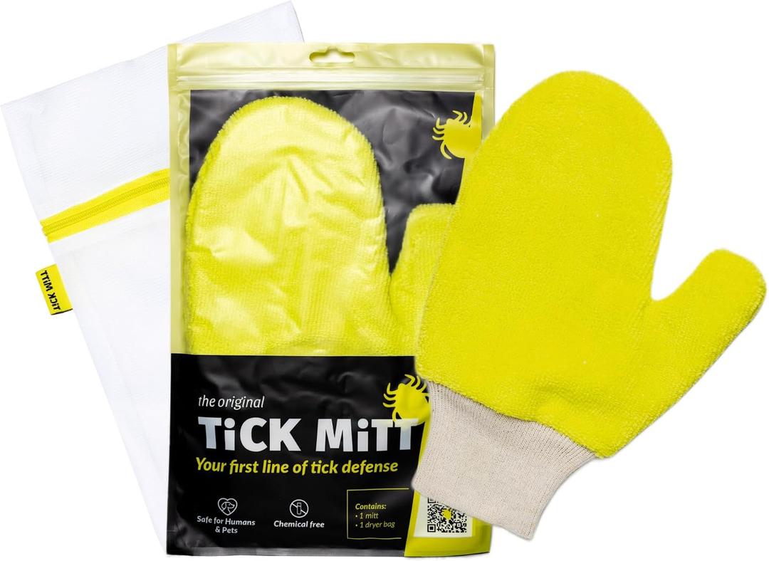 TiCK MiTT Yellow Tick Removal Glove for Humans & Pets - Safely Remove Ticks Effortlessly, Chemical-Free, Durable, Portable Tick Management Tool for Outdoor Adventures & Everyday Use, One Size