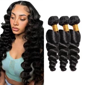 Human Hair Bundles Loose Wave Bundle 24 26 28 Inch Unprocessed Brazilian Virgin Remy Hair Black Loose Wave 3 Bundles #1B Human Hair Extension 150g