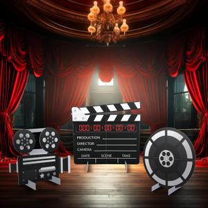 3 Pieces Large Movie Night Party Stand Decorations Movie Theater Decor 23.6 Inch Film Clapper Board and Reel Projector for Night Decorations Home Room Theater Decor Party Supplies