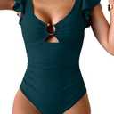 Eomenie Women's One Piece Swimsuit Tummy Control Bathing Suit Cutout Ruffle Slimming Swim Suit, M