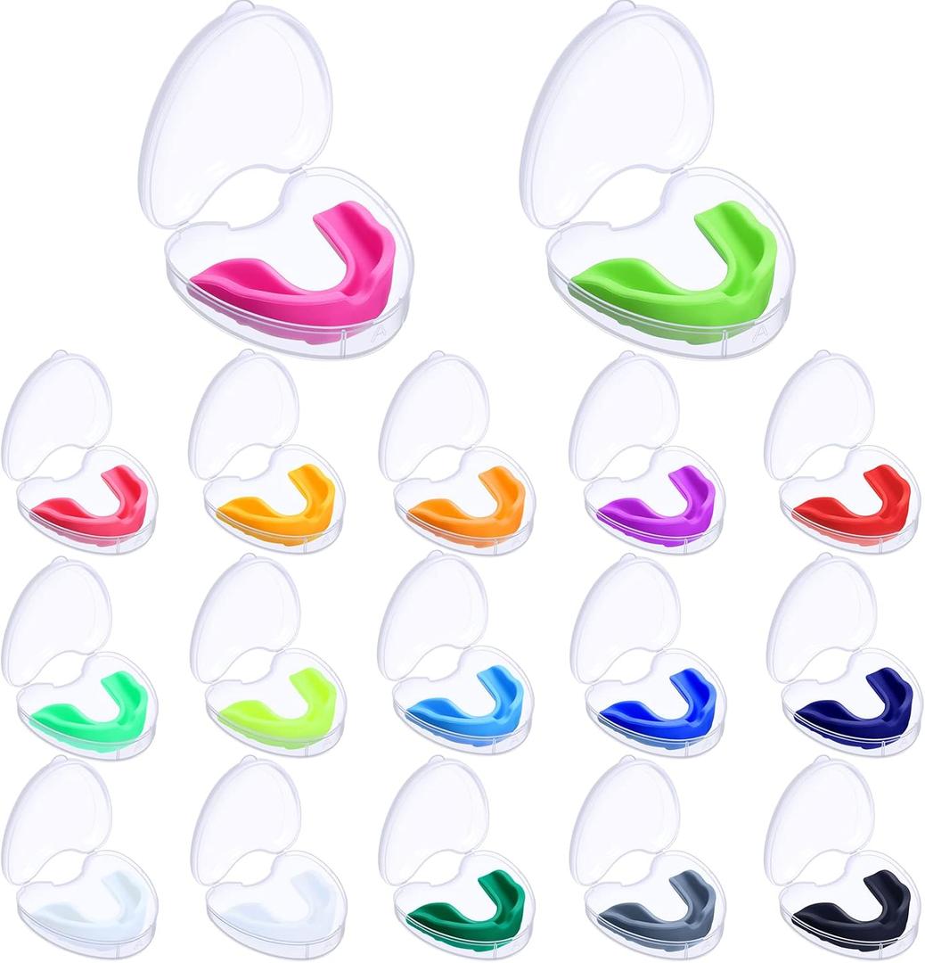 17 Pack Kids Sport Mouth Guard Youth Football Mouthguard with Case Soft Protection Athletic Mouth Guard for Boxing Basketball Football Hockey Karate, Mouthpiece for Boys, 17 Colors