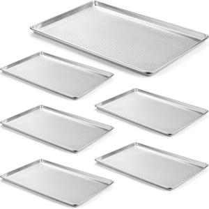 CURTA 6 Pack Aluminum Sheet Pan Perforated, NSF Listed Full Size 26 x 18 inch Commercial Bakery Cake Bun Pan, Baking Tray