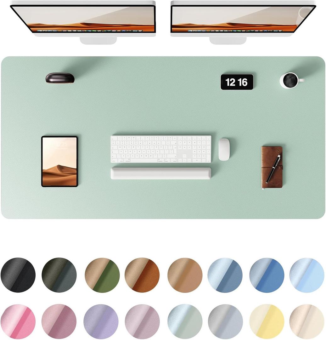 YSAGi Leather Desk Protector, Office Mat, Large Mouse Mat, Non-Slip PU Leather Blotter, Laptop Desk Pad, Waterproof Writing Pad for Office and Home (Pale Green, 47.2" x 23.6")