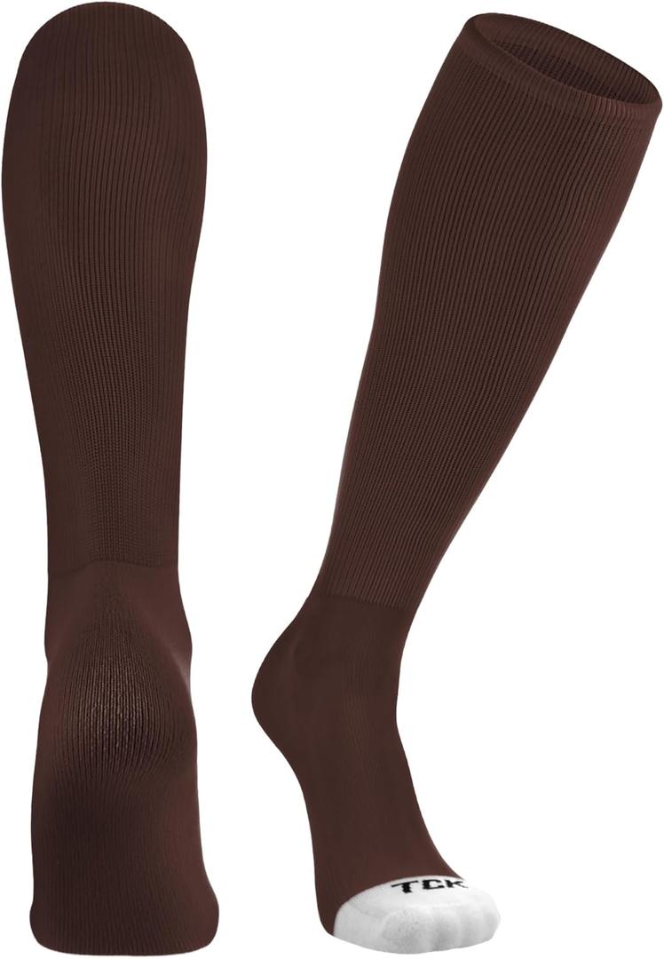 TCK Prosport Tube Socks Baseball Socks Softball Football Socks Durable and Moisture Wicking Over the Calf (Brown, X-Large)