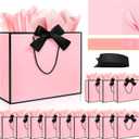 Ethhqu 12 Pack Gift Bags with Handles Include Tissue Papers & Cards, Medium Size 12.6x10x4'' Thank You Gift Bags Medium Size for Birthday, Mother's Day, Wedding, Bridesmaids (Pink and Black)