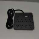 6 FT Flat Plug Surge Protector Power Strip,8 Multiple AC Outlets with 6 USB Ports (2 USB C), 6 Feet Extension Cord, 1250W/10A, One Touch Switch Button, 17 in 1 Compact powerstrip (Black)