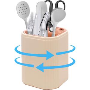 360 Rotating Kitchen Utensil Holder, 6.7" Large Utensil Crock | Removable dividers and drip tray keep cooking utensils organized, dry and easy to reach on any countertop.