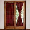 2 Pcs French Door Curtains with Bonus Tiebacks, Buffalo Plaid Sidelight Window Curtains, Red and Black, 25 x 72 Inch