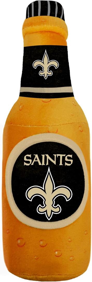 NFL New Orleans Saints Beer Bottle Plush Dog & CAT Squeak Toy - Cutest Stadium SODA Bottle Snack Plush Toy for Dogs & Cats with Inner Squeaker & Beautiful Football Team Name/Logo