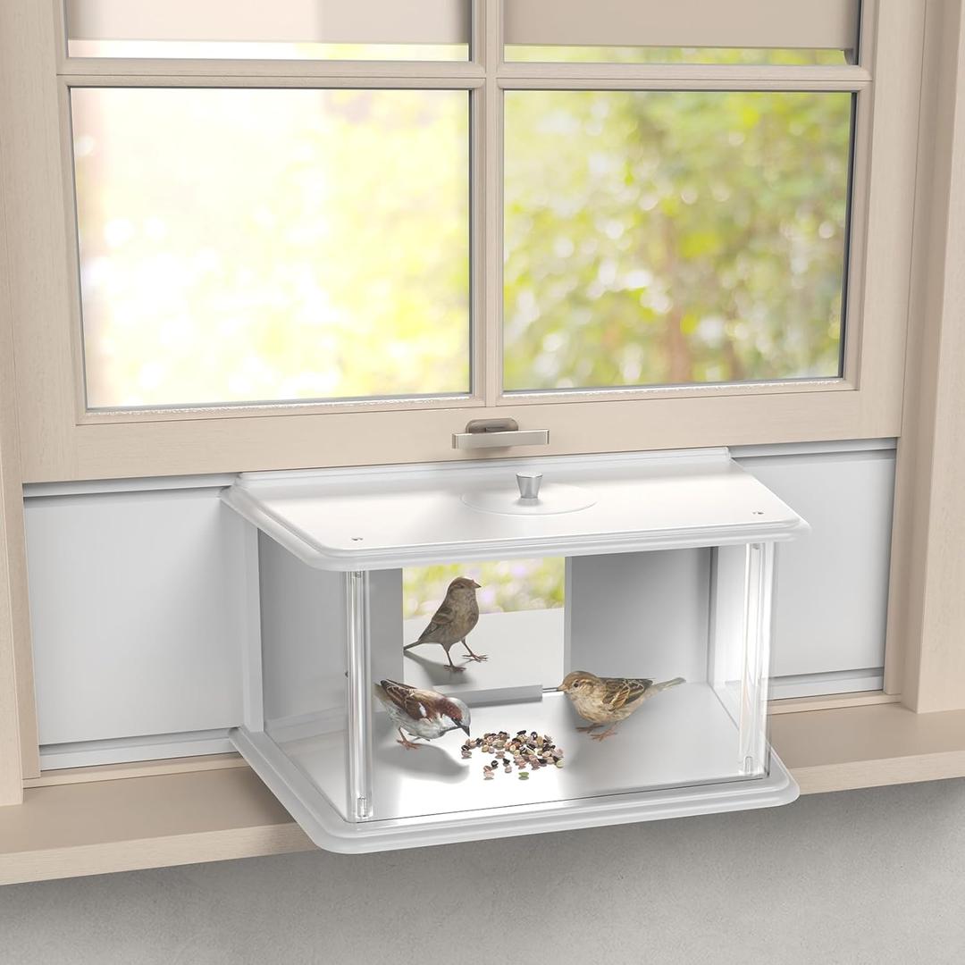 NiHome Window Bird Feeder with Close-Up Views for Bird-Watching, Fits 27" to 36" Wide Windows for Avian Enthusiasts & Nature Lovers