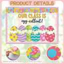 Gueevin 91 Pcs Easter Egg Bulletin Board Decoration Kit Our Class is Egg-cellent Wall Cutouts Classroom Decor with 140 Glue Points for Photo Easter Holiday Teacher School Office Chalkboard Supplies