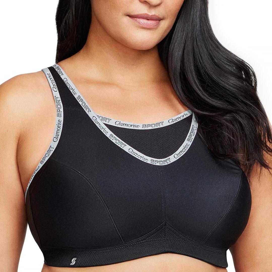 Full Figure Plus Size No-Bounce Camisole Sports Bra Wirefree #1066 (46G, Black)
