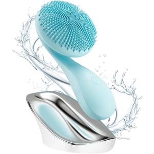 2 in 1 Facial Cleansing Brush,Rotating Magnetic Beads & Massage Cleaning Silicone Face ScrubberWaterproof and Rechargeable Face Scrub Brush (Blue)