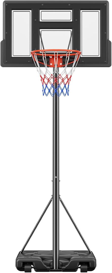 Sweetcrispy Portable Basketball Hoop Outdoor, Adjustable Height, Shatterproof Backboard/Shock Absorbent Rim, Fillable Base, 2 Wheels for Backyard/Driveway
