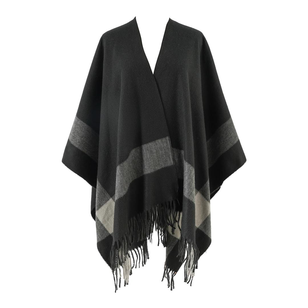 FINIZO Women's Shawl Wrap Ponchos Cape Cardigan Sweater Open Front for Gifts(Black) (Black)