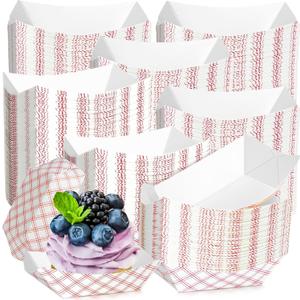 Mini Tiny Paper Food Boats (100 Pack) Disposable Red & White Checkered Paper Food Trays, Eco Friendly Paper Food Trays, Serving Boats for Concession Food & Condiments, Condiment 