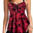 Kate Kasin Women's Tankini Swimsuit 2025 Tummy Control 2 Piece Bathing Suit Flowy Floral Print Swim Tank Top with Boyshorts (XX-Large, Red Palm Leaf)